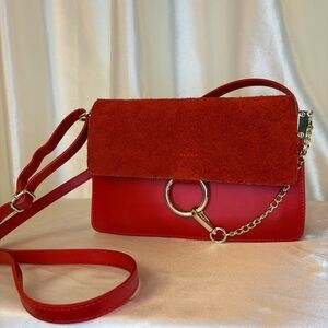 Handmade in Italy Red Suede and Leather Crossbody